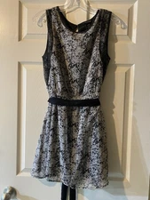 MM Couture Miss Me Mini Dress Gray Black Floral High Waist Club Cocktail Greek