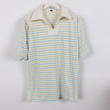 Vintage 70s Terry Cloth Towel Polo Shirt Short Sleeve Striped Men's Large Beach
