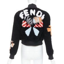 FENDI black floral fur leather lined cropped ...