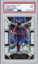2023-24 SELECT FIFA LAMINE YAMAL #124 WHITE SPARKLE MEZZANINE PRIZM ROOKIE PSA 9