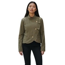 Free People Olive Green Asymmetrical Ruffle Military Blazer Jacket Size 6