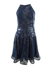 Xscape Women's Sequined Lace Fit & Flare Dress (10, Navy)