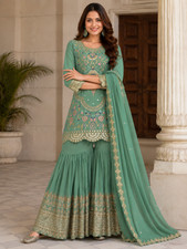 NEW GEORGETTE SALWAR KAMEEZ PAKISTANI WEDDING PARTY WEAR PALAZZO SUIT STYLE