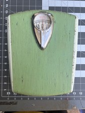 Vintage Borg Bathroom Scale Avocado Green Mid Century Art Deco Mod Bubble Glass 
