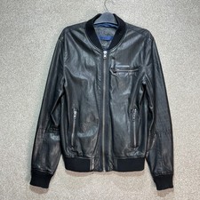 Superdry Bomberjacke Herren L Marksman schwarz Leder gerippter Kragen Reißverschluss Biker