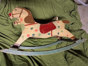 Vintage  Antique Wooden Double Rocking Horse Original  Toy 1930's(?) Folk Art