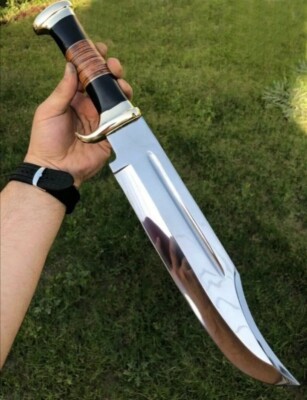 Custom Handmade D2 15'' Hunting Crocodile Dundee High Polish Survival Bowie Knife