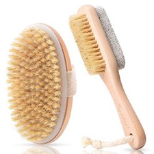 Body Brush for Dry or Wet Brushing and 2-Sided Foot File Scrubber Set