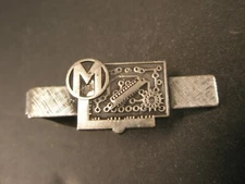 M Monogram Initials Chain & Gear Vintage SMALL Tie Bar Clip