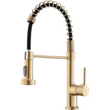 Brushed Gold Kitchen Sink Faucet Pull Down Sprayer Single Handle/Hole Mixer Tap