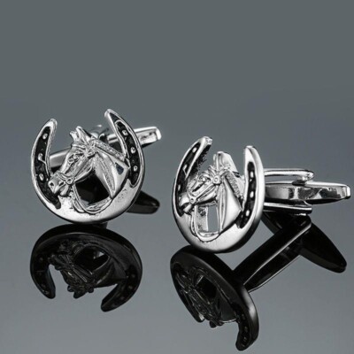 Men Cufflinks Classic Horseshoe Horse Head Special Occasion Shirt Cufflinks #21