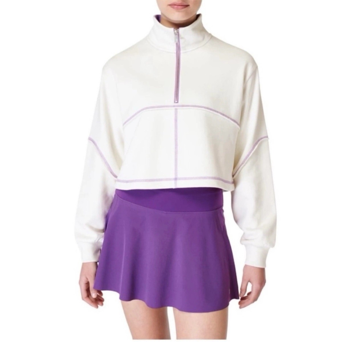 Sweaty Betty Women's 10 Lily White Revive Half Zip Crop