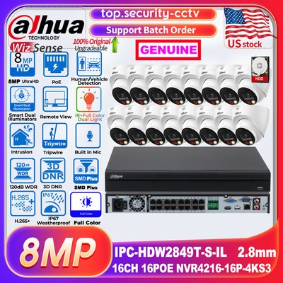 alhua 16CH 16POE CCTV SyStem 8MP 4K Full Color Dual Light WizSense IP Camera lot