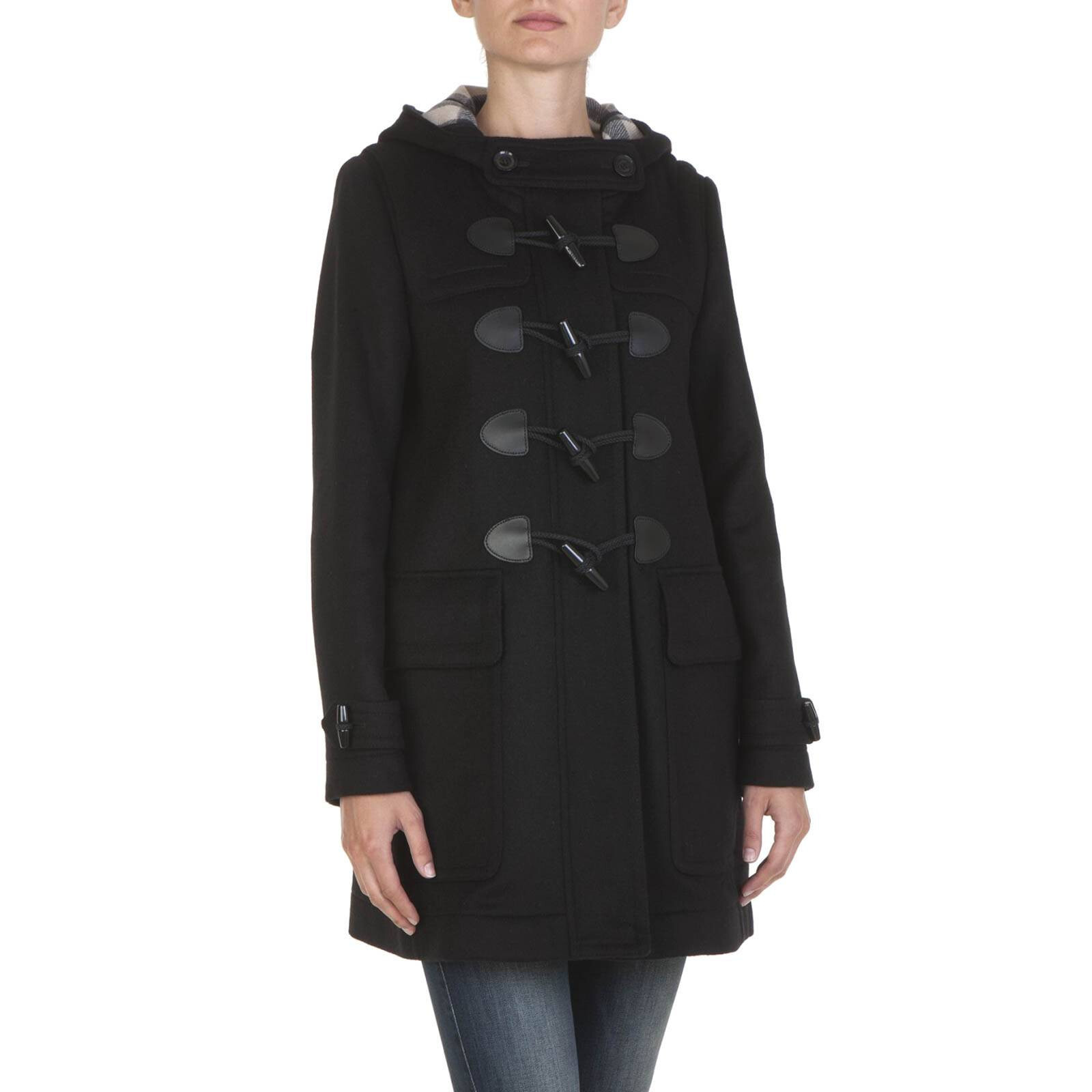 Burberry Brit Finsdale Black Wool Duffle Coat, Size S