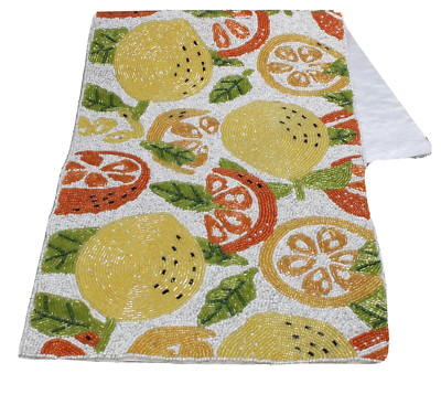 Fully Beaded Table Runner Lemons Oranges Centerpiece 13 x 36 Multicolor Fruits