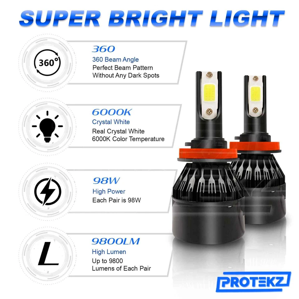 Protekz LED Light Bulb Kit H11 H8 6000K for BMW 1 Series M 120i 325i X3 Z4 X5 - Image 3 of 4