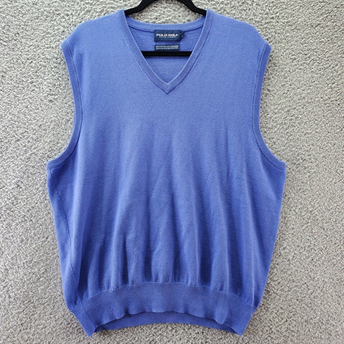 Ralph Lauren Polo Golf Sweater Vest Men Size Large Blue Cashmere Grandpa  Classic