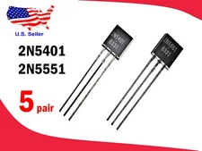 2N5401 + 2N5551 (5 pair)  TO-92 BJT Pre Amp Transistor - Free & Fast ship.