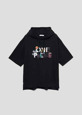 One Piece x Graniph Anime Big Silouette Short Sleeve Hoodie Black