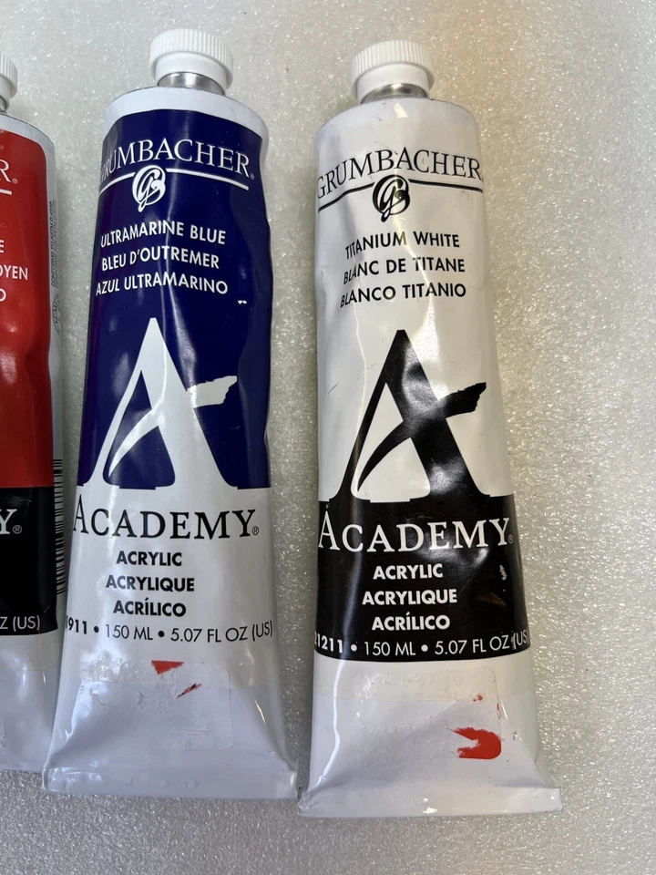 Vintage Grumbacher Academy Acrylic Paint 150ml/5.07 oz Black, Red, Blue, White - Image 4 of 4