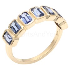5ct Emerald Cut Simulated Tanzanite 7 Stone Engagement Ring Yellow Gold Plated