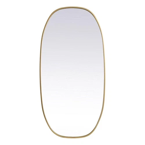 Elegant Decor Brynn 24x48" Oval Modern Metal Wall-Mounted Mirror in Brass - Picture 1 of 11
