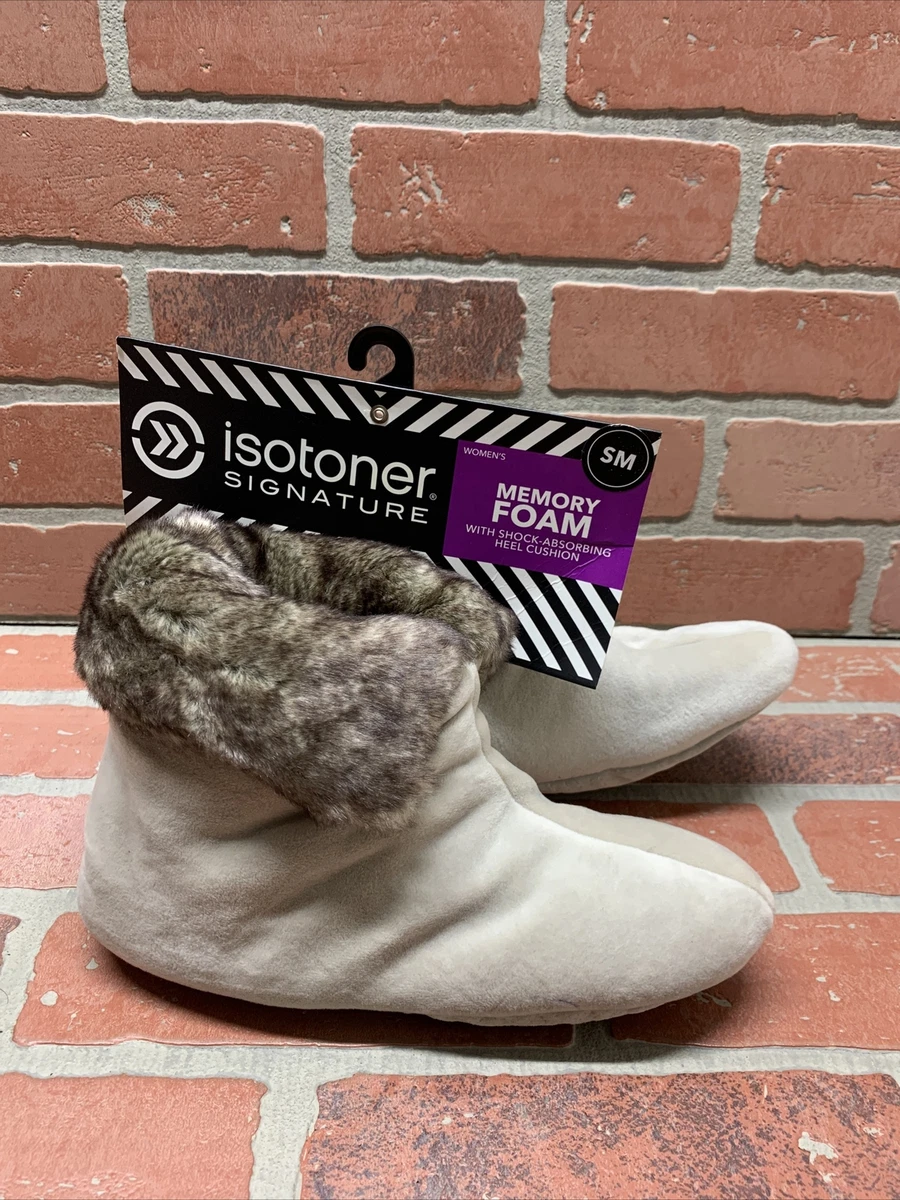 NWT Isotoner Sabrine Stone Stretch Velour Bootie Slippers Women s