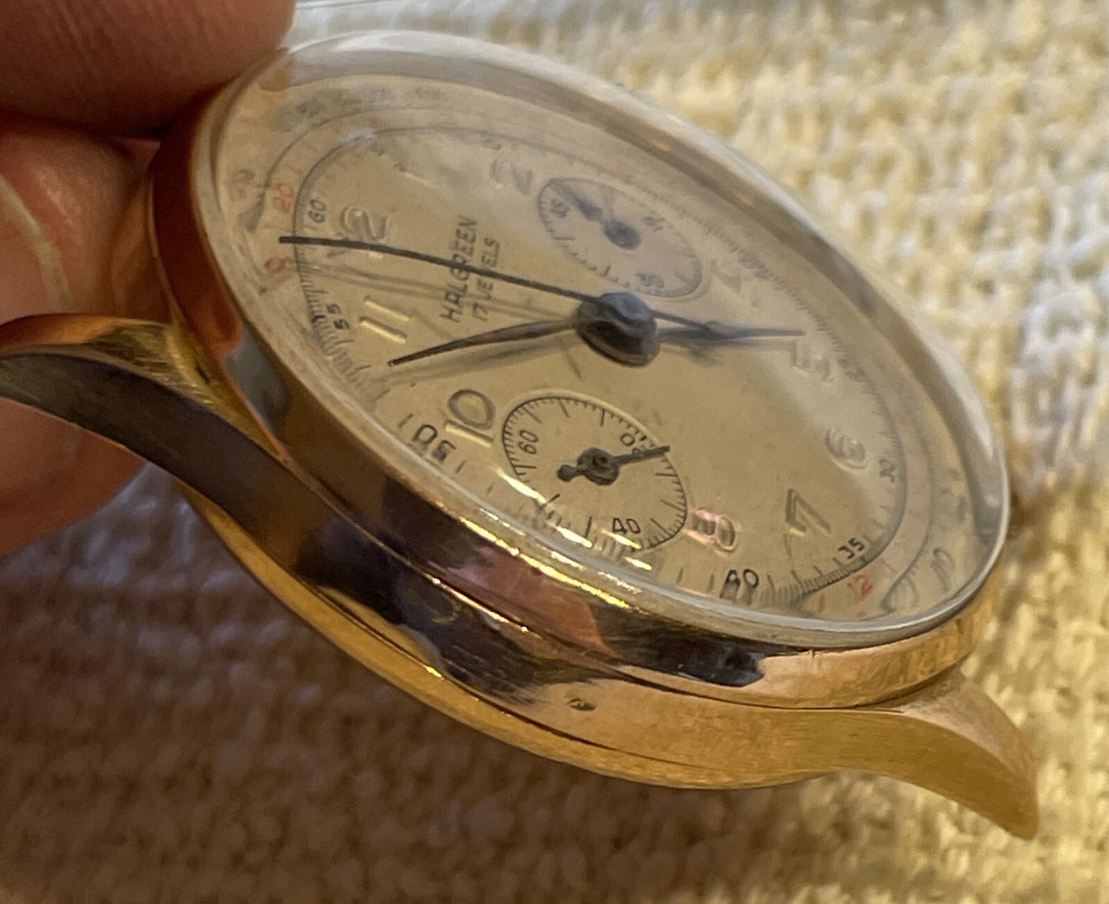 Halgreen 18k chronograph, stem wind wristwatch, e… - image 2