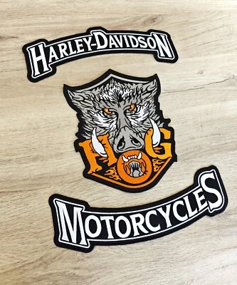 PACK Patch dorsal Harley Davidson motorcycles cochon HOG XXL écusson thermocolla