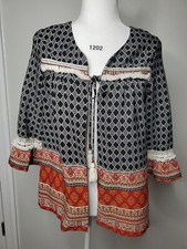 Xhilaration Kimono Boho Open Front Tie Top Tassels Fringe Size Small