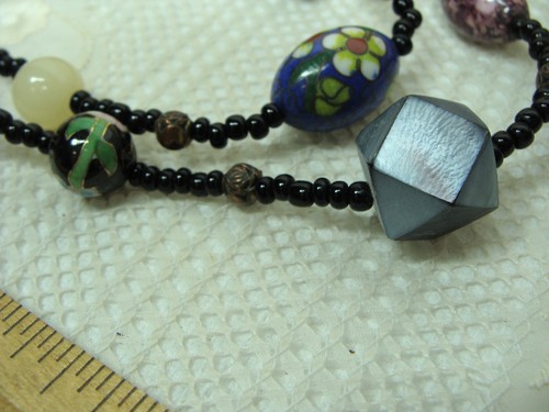 Collar de cuentas de cuarzo volcánico de jade de piedra semipreciosa Cloisonne cinnabar de colección - Imagen 6 de 20