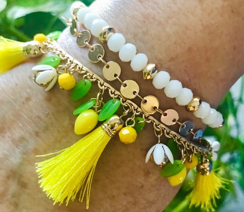 LILLY PULITZER NWT BRACELET⭐ YELLOW LEMON TASSEL ⭐️ Fun 3 Strand Beaded Chain - Picture 11 of 12