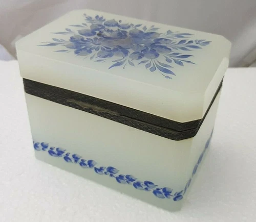 Vintage Vaseline Opaline Art Glass Hinged Jewelry Box Casket Cenedese Murano