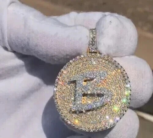 Men's 2CT Lab Diamond Mini Disk B Pendant in 14K Yellow Gold Over