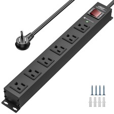 CRST 6 Outlet Heavy Duty Power Strip with Switch, 15A/1875W Metal Mountable P...