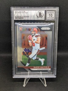 Baker Mayfield Signed Card 2018 Panini Prizm RC #201 Beckett BAS Auto Grade 10