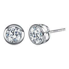 925 Sterling Silver Round Cut CZ Simple 4MM Basket Set Stud Earrings Clear