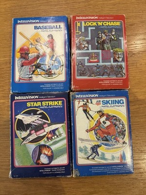 Mattel Intellivision Spiel 4 Stück CIB verpackt - Baseball Star Strike Skiing Lock