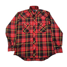 Wrangler Pearl Snap Button Down Western Shirt Men's L Red Plaid Long Sleeve EUC
