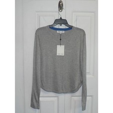 John + Jenn Women's Lightweight Crewneck Sweater in Limestone Blue Pop LG $110