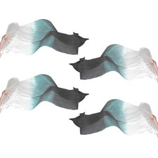 2 Pair Folding Belly Dance Silk Fan Veil 71", White Gray Black