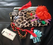 LANVIN  H&M Jewel Bead Flower Chain Leopard Wristlet Dress Bag Purse Clutch New