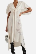 Stella McCartney Women's Beige Silk Lace-Trimmed Crepe De Chine Midi Dress Sz 38