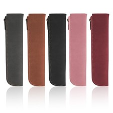 5 Pack Leather Small Pencil Pouch Slim 5 Colors Pencil Pen Case with Zipper T...