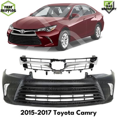 Front Bumper Cover Primed & Grille Assembly Kit For 2015-2017 Toyota Camry
