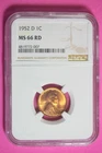 1952 D LINCOLN WHEAT CENT PENNY US COIN FULL RED GRADED NGC MS66 RD - FREE S&H!