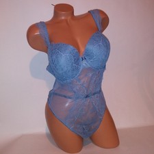 Victoria Secret Lingerie Teddy One Piece Bodysuit XL Blue Lace Lightly Lined New
