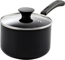 2-Qt Nonstick Saucepan w/ Glass Lid, Black Aluminum Cookware