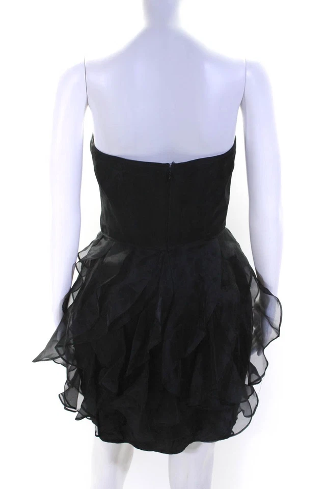 Rachel Zoe Womens Back Zip Strapless Sheer Ruffled Silk Dress Black Size 6 - Image 3 of 4