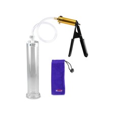 LeLuv Penis Pump ULTIMA Black/Purple Grips, Clear Hose Untapered Cylinder